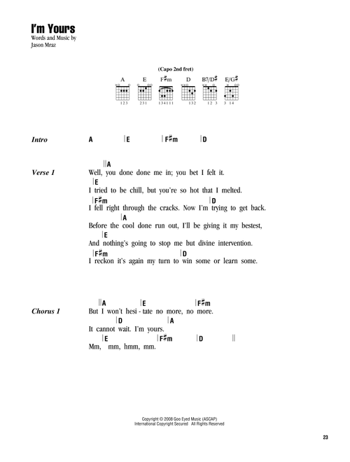 I'm Yours - Jason Mraz (Guitar Chords-Lyrics)