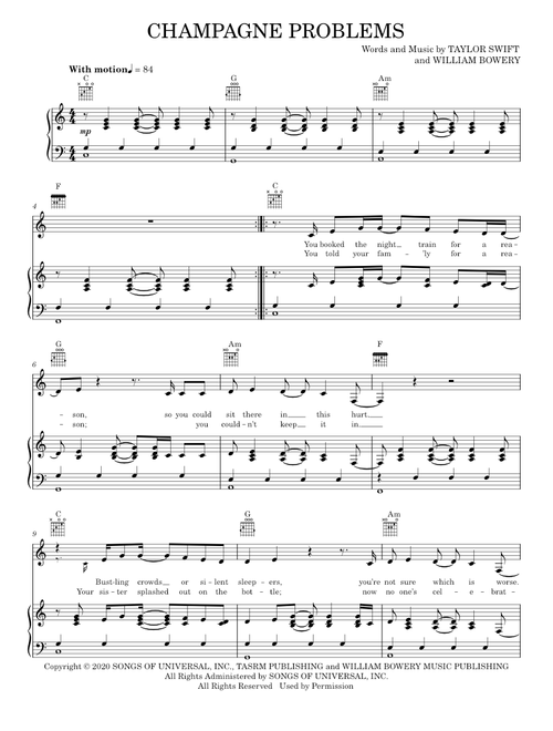 Champagne problems - Taylor Swift (Piano-Vocal-Guitar)