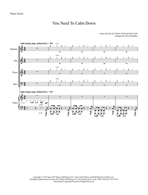 You Need To Calm Down (Arr. David Maddux) - Taylor Swift (Choral, SATB)