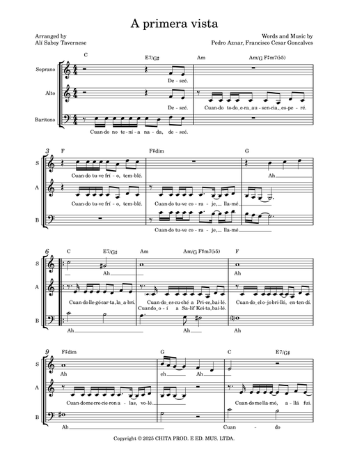 A Primera Vista (Arr. Alí Saboy Tavernese) - Francisco Cesar Goncalves, Pedro Aznar (Choral, SAB)