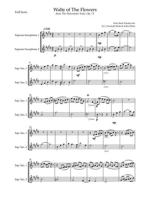 Waltz of The Flowers - from Nutcracker (P. I. Tchaikovsky) for Soprano Saxophone Duo (Arr. Fernando Britto, Fabio Britto) - Piotr Ilitch Tchaikovsky (Soprano Sax Duet)