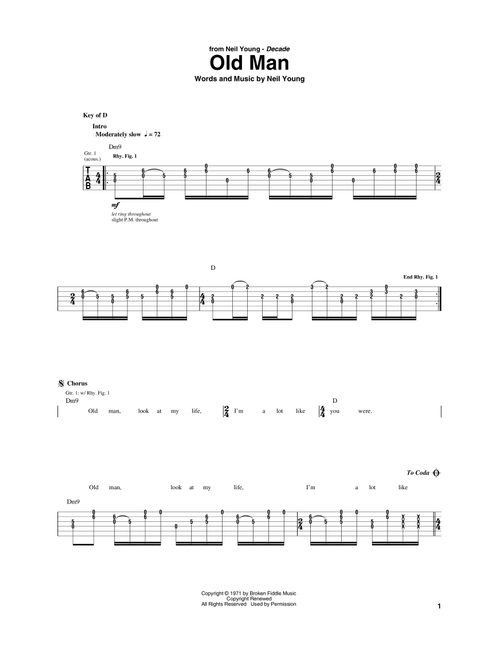 Old Man - Neil Young (Guitar Rhythm Tab)