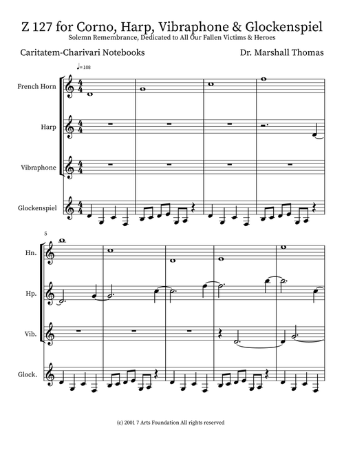 Z 127 for Corno, Harp, Vibraphone & Glockenspiel - Celebrity Chamber Players (Small Ensemble)