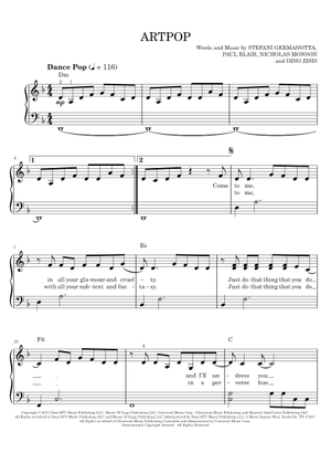 Artpop – Lady Gaga Sheet Music for Piano (Solo) | MuseScore.com