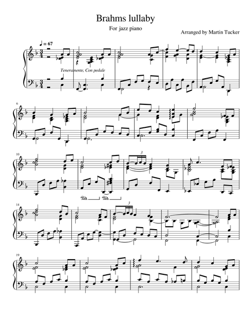 Brahms lullaby for smooth jazz piano (Arr. Martin Tucker) - Johannes Brahms (Piano Solo)