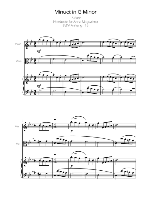 Minuet in G minor BWV Anh. 115 - Bach - Violin and Viola (Arr. Ygor Nunes) - Johann Sebastian Bach (Instrumental Duet and Piano)