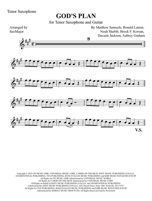 God's Plan (Arr. SaxMajor) - Drake (Tenor Sax Solo)