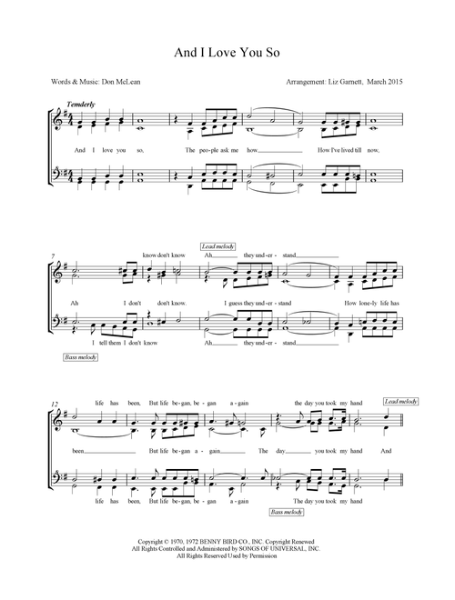 And I Love You So (Arr. Liz Garnett) - Perry Como (Choral, SSAA)