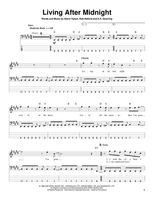Living After Midnight - Judas Priest (Bass Tab)