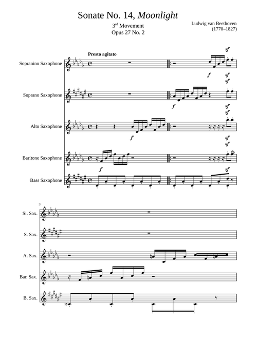 Moonlight sonata 3rd movement  – Ludwig van Beethoven moonlight sonata 3rd movement sax quintet