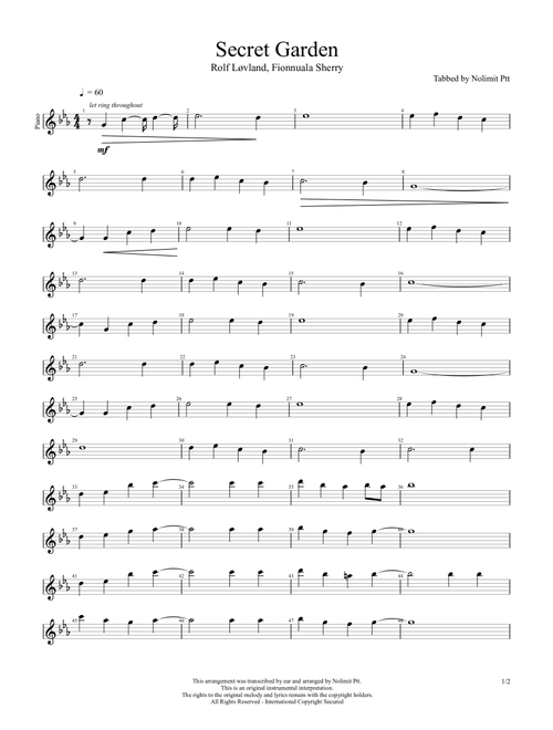 Secret Garden (Arr. Righty) - Sëcret Garden (Easy Piano)