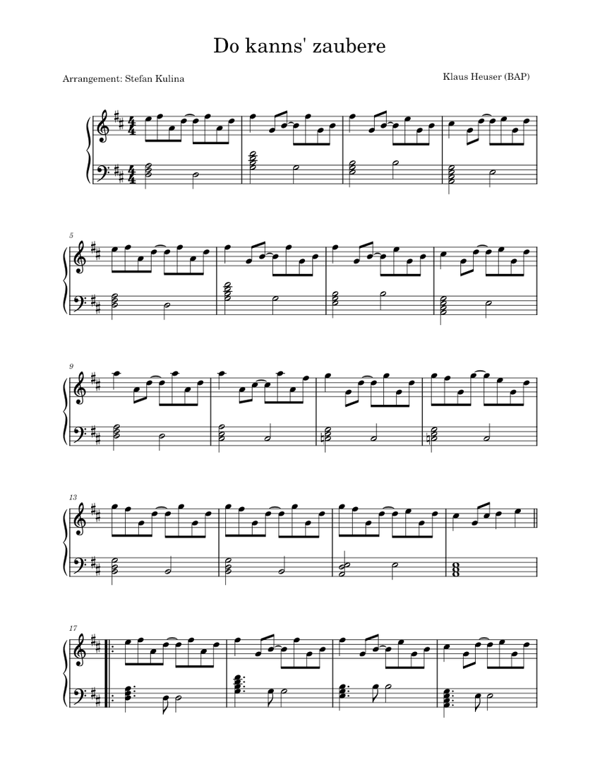 Do kanns zaubere – BAP Sheet music for Piano (Solo) | Musescore.com
