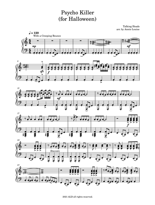 Psycho Killer (Arr. Annie Louise) - Talking Heads (Piano Solo)