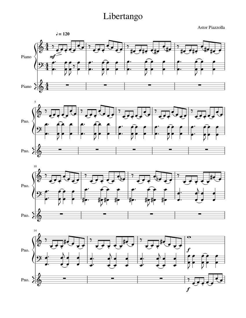 Libertango Sheet music for Piano (Alto Sax Piano Duet