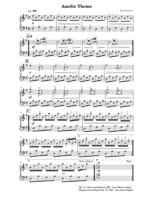 Amelie – Yann Tiersen (Easy Version) Piano