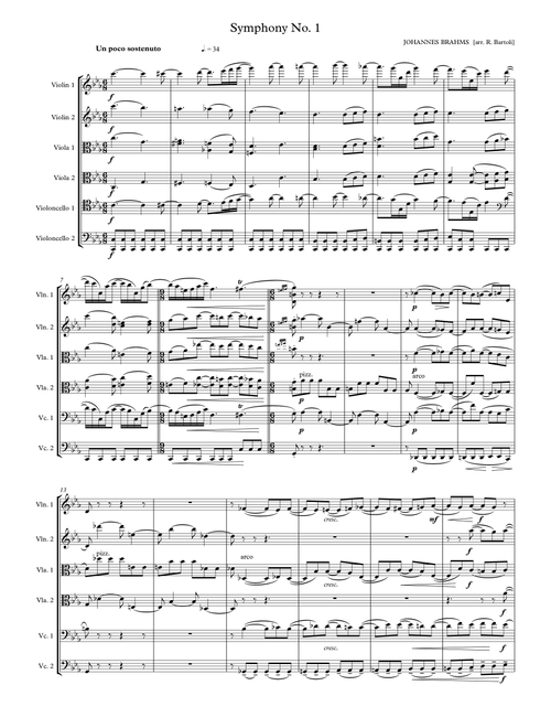 Brahms: Symphony No. 1 op. 68 First movement arr. for string sextet (score and parts) (Arr. Russ Bartoli) - Johannes Brahms (String Quartet)