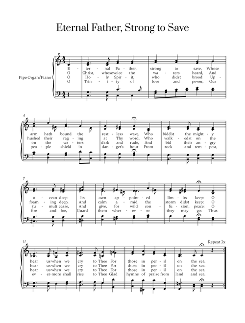 Eternal Father Strong To Save (Arr. CE) - United States Navy Band (Piano-Vocal-Guitar (Piano Accompaniment))