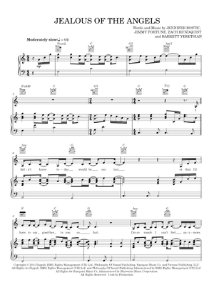 Jealous of the Angels/Jenn Bostic Sheet Music with Chords for Piano ...