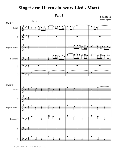 Singet dem Herrn ein neues Lied Motet, Part 1 by J.S. Bach (Double Double-reed Choir) (Arr. Richard Byrnes) (Woodwind Ensemble)