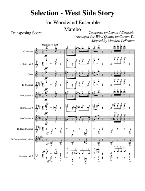 Mambo from "West Side Story" by Leonard Bernstein | Adapted for Woodwinds by Matthew LeFebvre