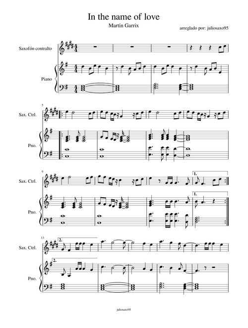 In the name of love Martin Garrix piano y saxo