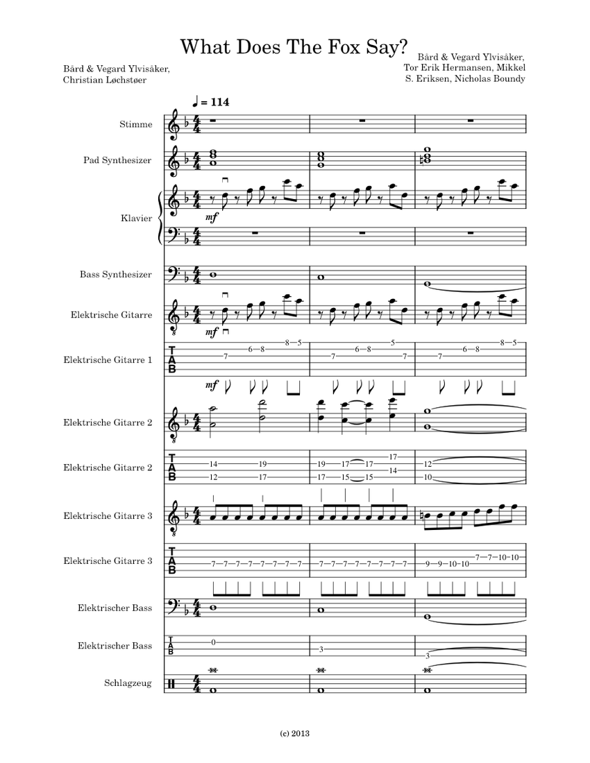 What does the fox say – Ylvis (Dm) Sheet Music and Tab for Piano ...