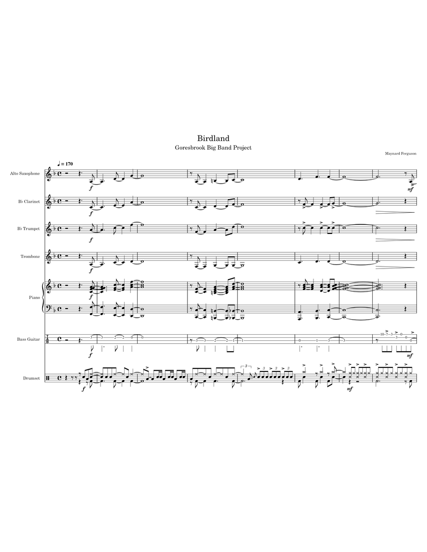 Birdland Sheet Music And Tab For Piano Trombone Clarinet In B Flat