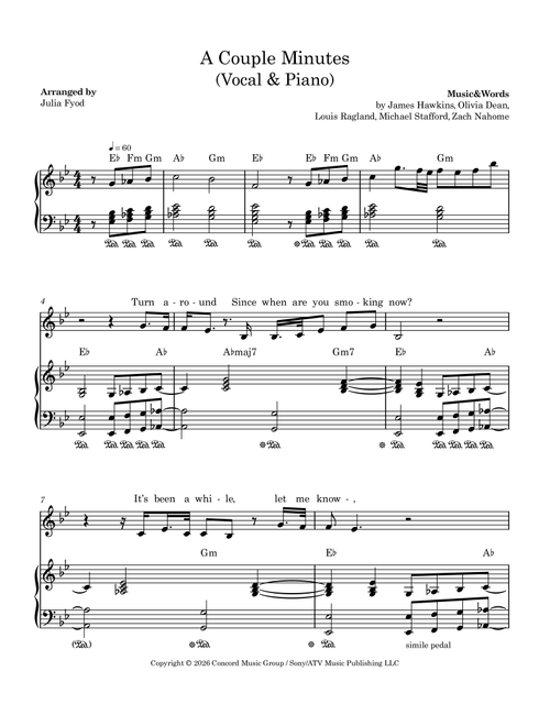 A Couple Minutes (Arr. Julia Fyod) - Olivia Dean (Piano Vocal)