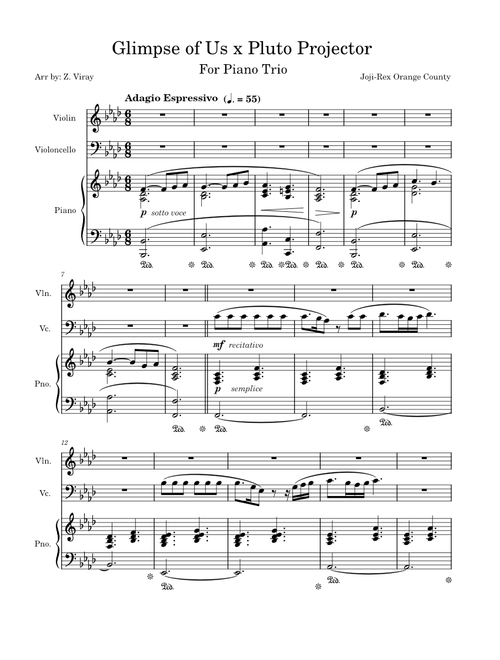 Glimpse of Us x Pluto Projector for Piano Trio (Arr by Z. Viray)