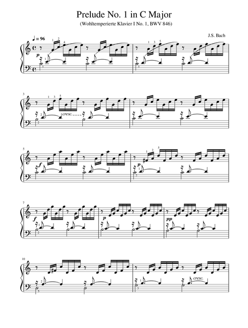 J.S. Bach - Prelude No. 1 in C Major (Wohltemperierte Klavier I No. 1, BWV 846) (Arr. poon) - J S Bach (Piano Solo)