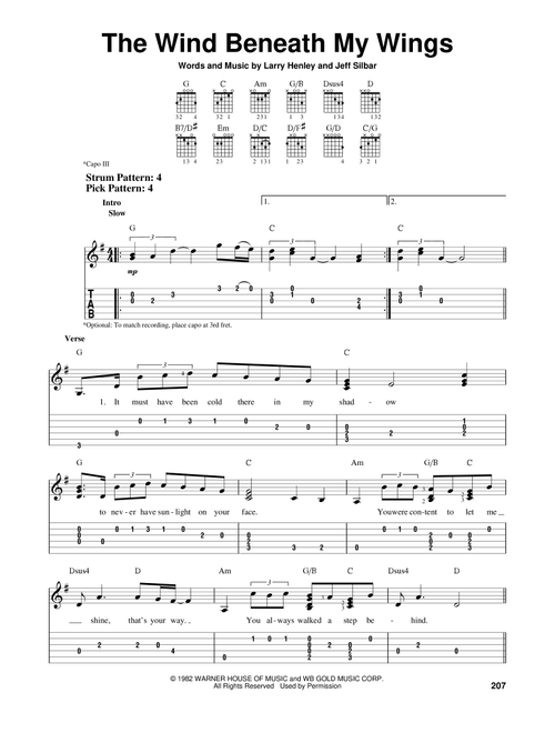 The Wind Beneath My Wings - Bette Midler (Easy Guitar with TAB)