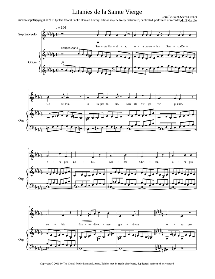 Litanies de la Sainte Vierge Camille SaintSaëns Sheet music for