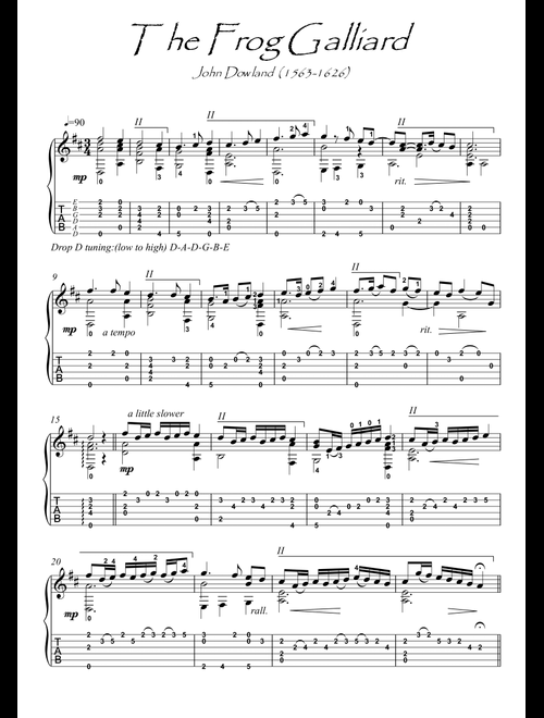 The Frog Galliard by Dowland guitar solo (Arr. PianoSheetNow) - John Dowland (Guitar Tab)