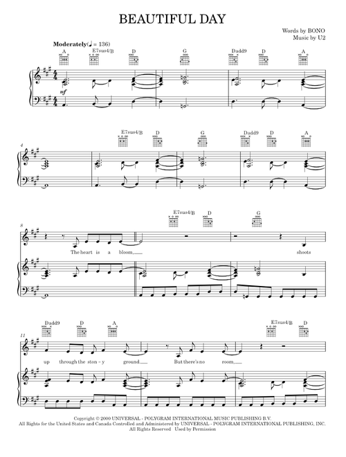 Beautiful Day - U2 (Piano-Vocal-Guitar)