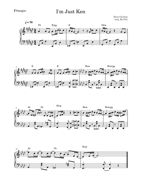 I'm Just Ken – Ryan Gosling sheet music arranged by kefantan for Solo