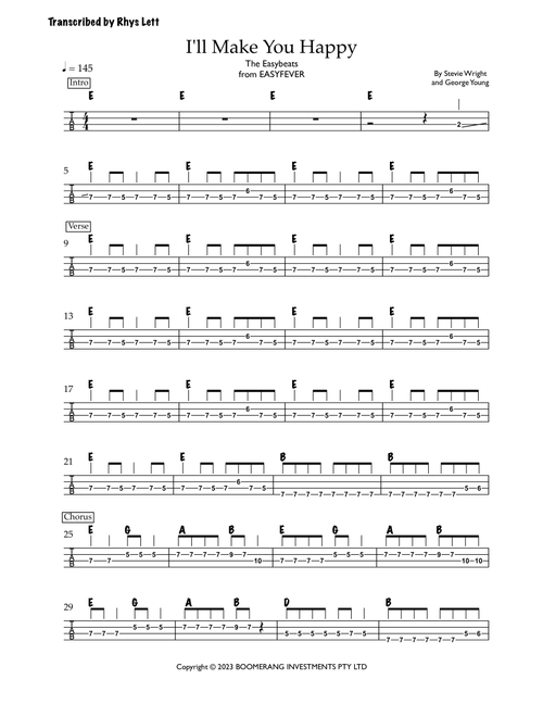 I'll Make You Happy (Arr. Rhys Lett) - George Young, Stevie Wright (Bass Tab)
