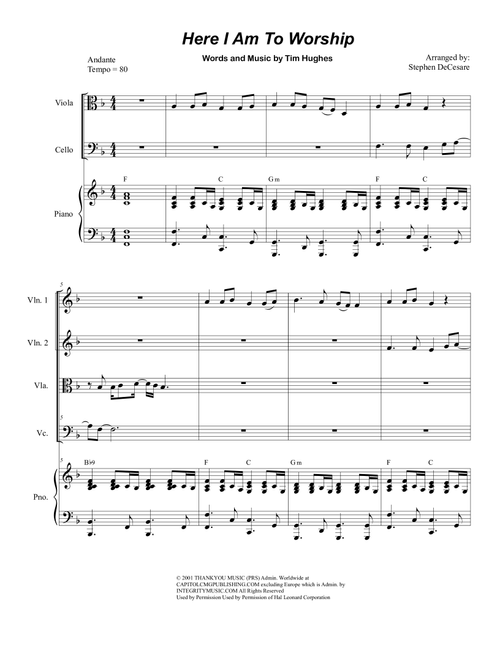 Here I Am To Worship (Arr. Stephen DeCesare) - Tim Hughes (String Quartet)