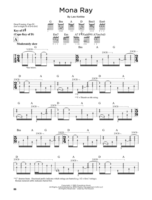 Mona Ray - Leo Kottke (Guitar Lead Sheet)