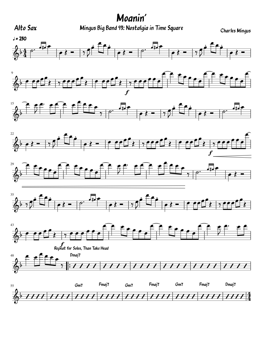 Moanin alto Sheet music for Saxophone alto (Solo)