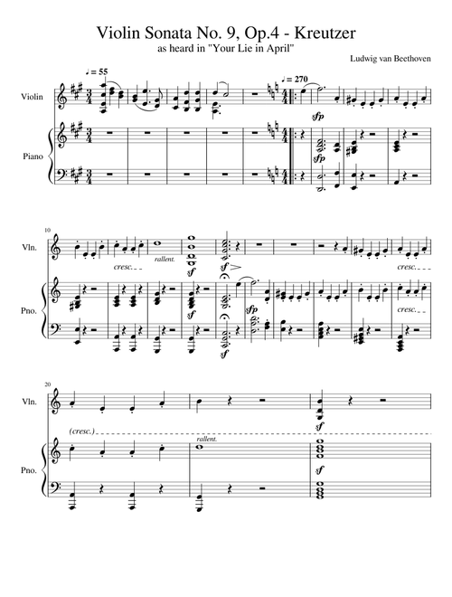 Beethoven Violin Sonata No.9, Op. 4- "Kreutzer" (Your Lie in April)