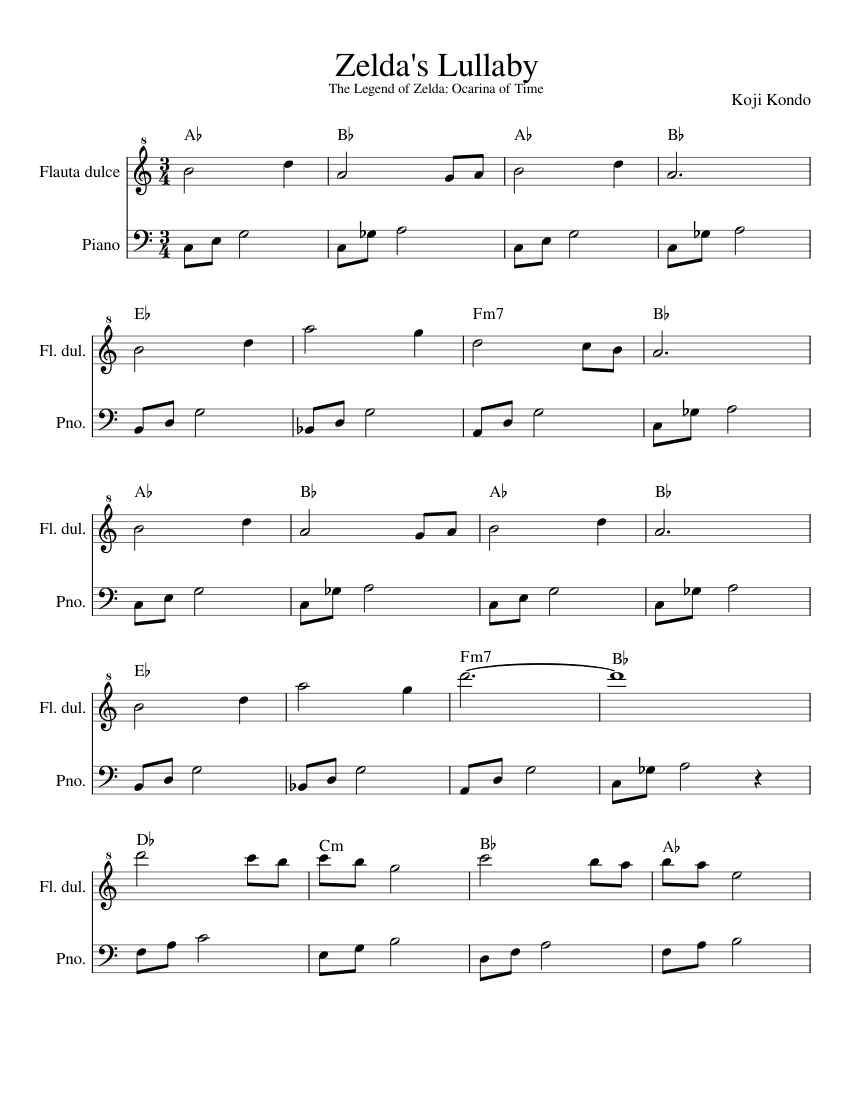 Zelda's Lullaby Fryda Castillo Sheet Music with Chords for Piano ...