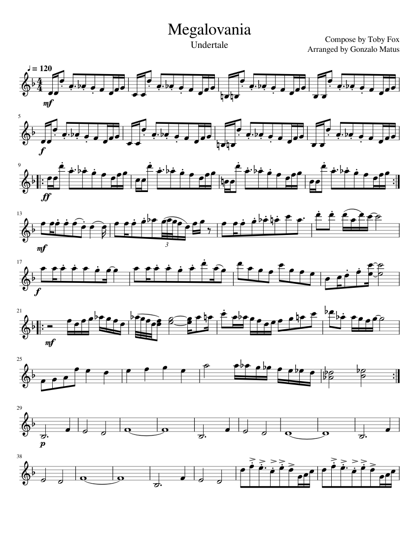 Udpakning Abnorm Mold Megalovania - Violin Solo Sheet music for Violin (Solo) | Musescore.com