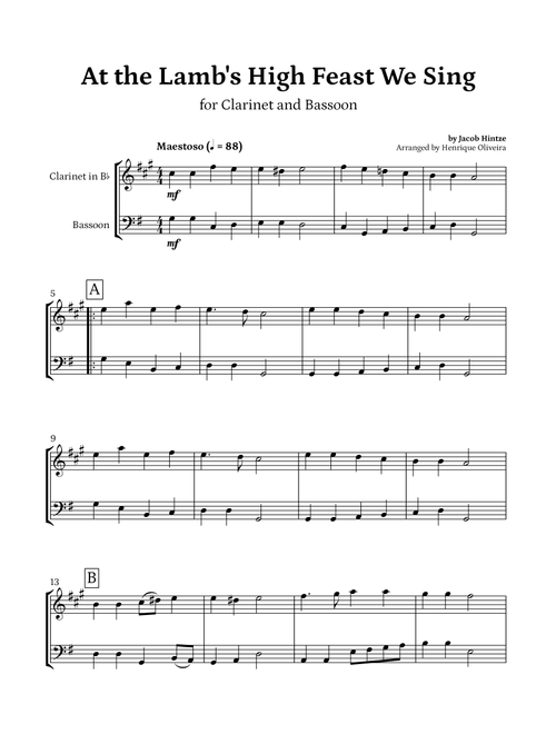 At the Lamb's High Feast We Sing (Clarinet and Bassoon) - Easter Hymn (Arr. Henrique Oliveira) - Jacob Hintze (Instrumental Duet)