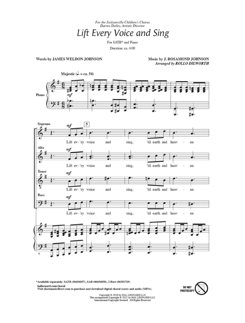 Lift Every Voice And Sing (arr. Rollo Dilworth) - James Weldon Johnson (Choral, SATB)