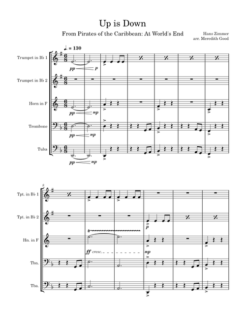 Up is Down – Hans Zimmer (from Pirates of the Caribbean: At World's End) arranged for Brass Quintet