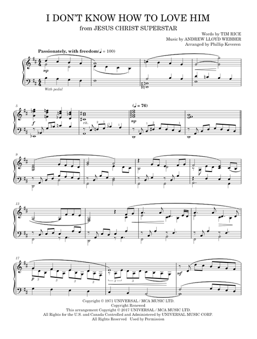 I Don't Know How To Love Him - Helen Reddy (Piano Solo)