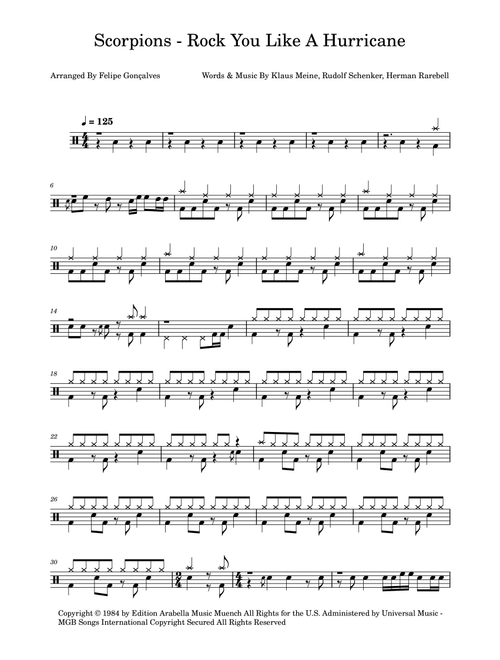 Rock You Like A Hurricane (Arr. The Ninja) - Scorpions (Drums)