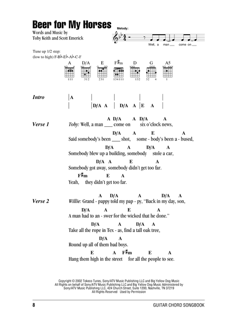 Beer For My Horses - Toby Keith, Willie Nelson (Guitar Chords-Lyrics)