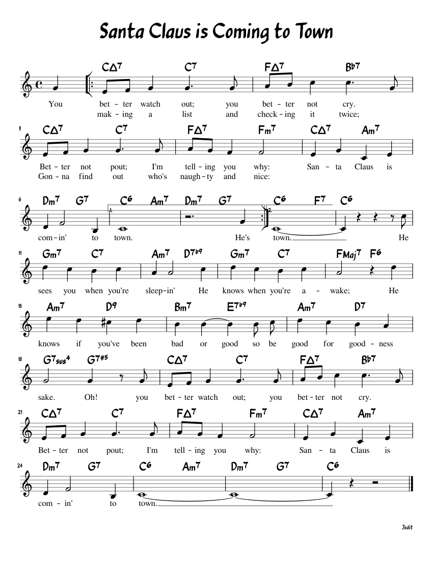 Santa Claus is Coming to Town Sheet music for Piano (Solo) | Musescore.com