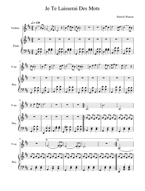 Je Te Laisserai Des Mots - Patrick Watson Violin and Piano